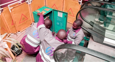 Escalator maintenance in Lagos, Nigeria.
